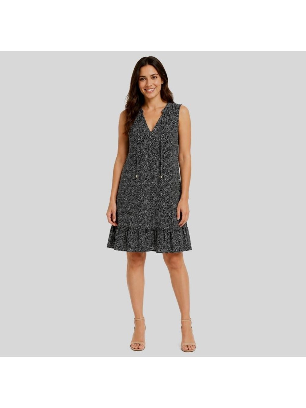 Michael Kors Women Black‎ White Floral Sleeveless Knee Length Dress Size M